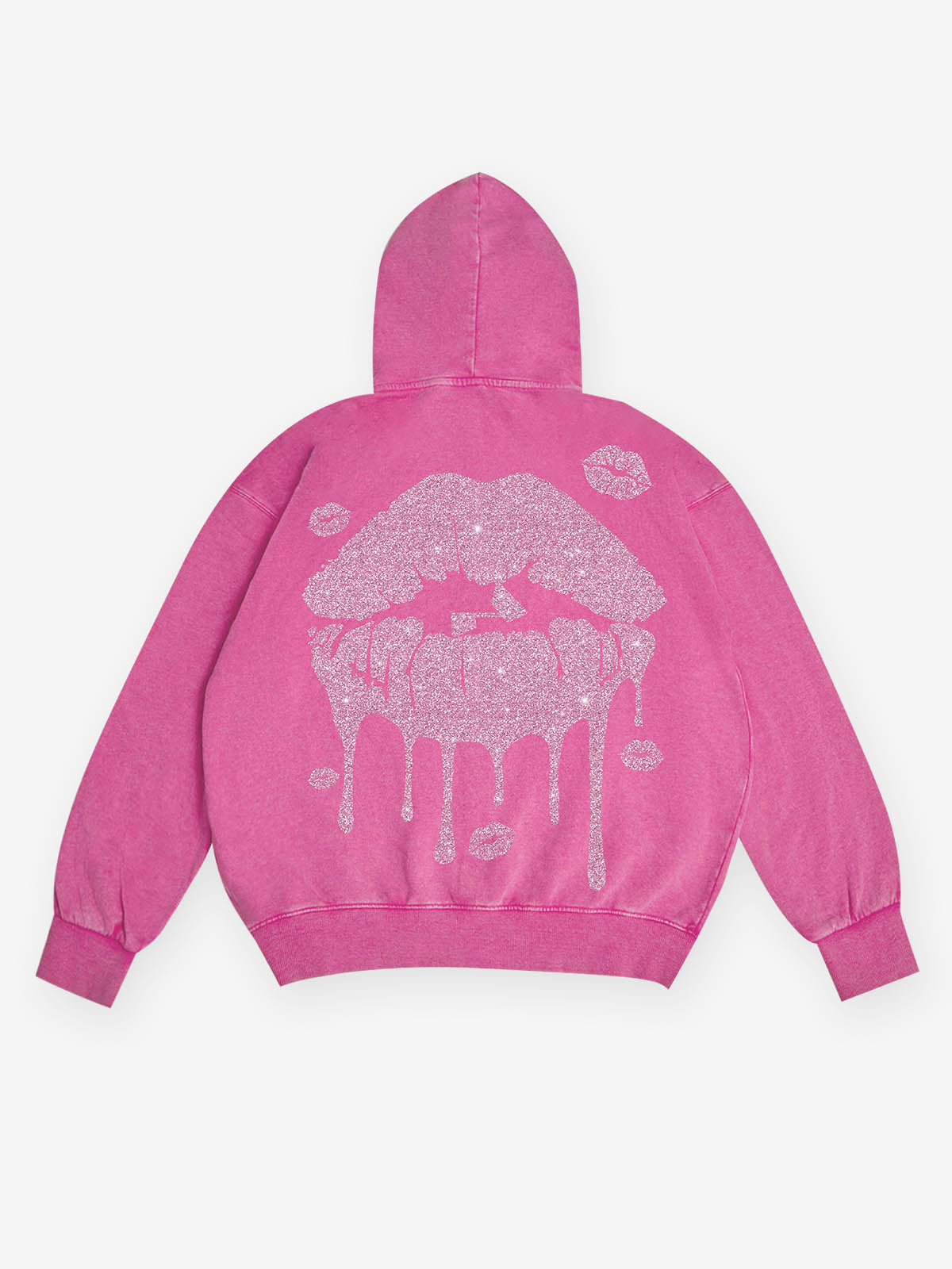 Sexy Rhinestone Pink Lip 350g Zip-Up Hoodie