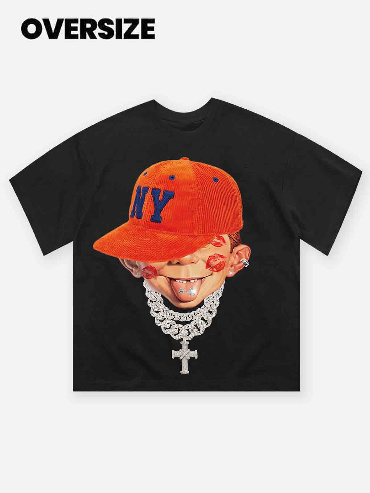 Neuman Boy Peaked Cap & Diamond Necklace Print T-Shirt