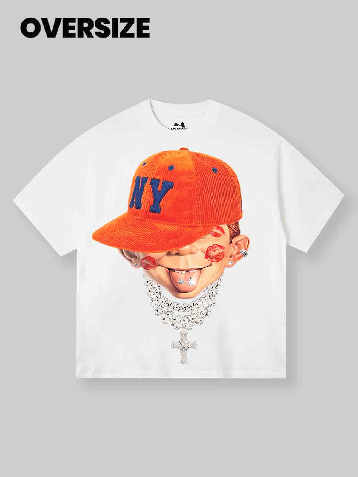 Neuman Boy Peaked Cap & Diamond Necklace Print T-Shirt