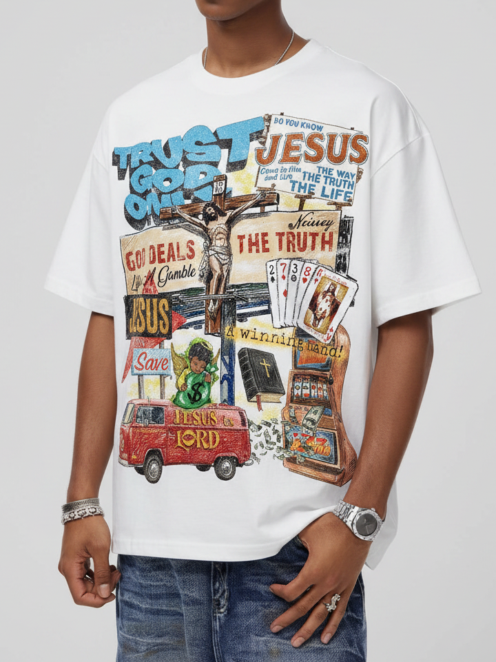 NOISSEY "God Deals The Truth" Spiritual Graffiti Art Heavyweight Oversized T-Shirt