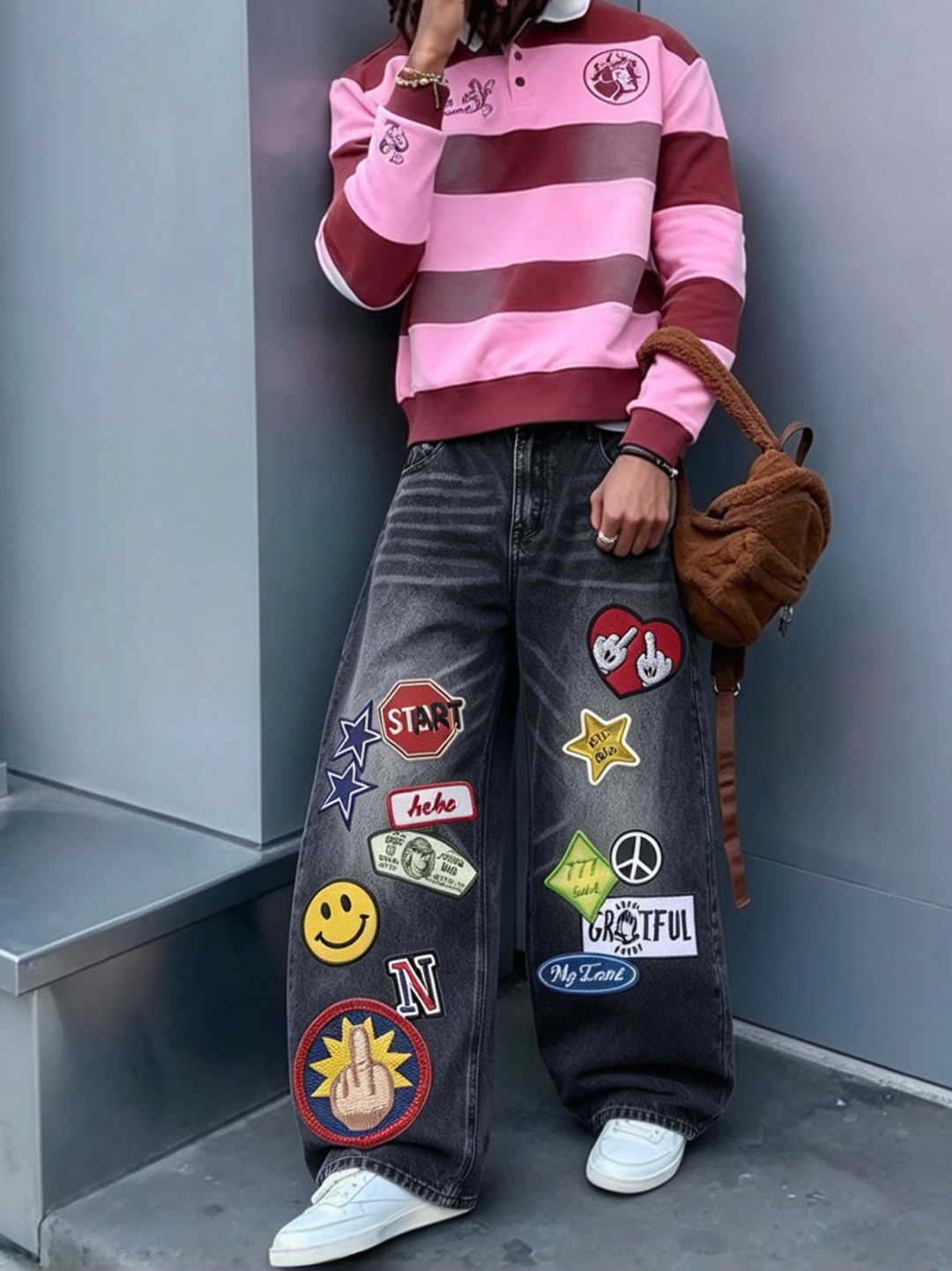 NOISSEY "Urban Collage" Distressed Wide-Leg Denim Jeans