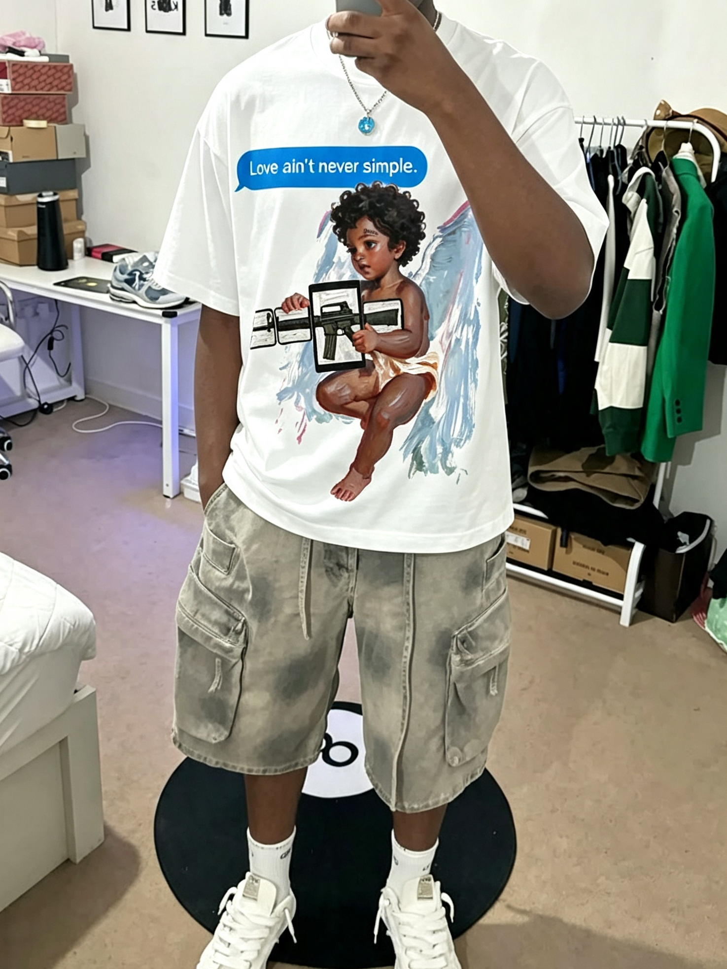 NOISSEY Modern Cherub Oil Painting Oversized T-Shirt - Pure White