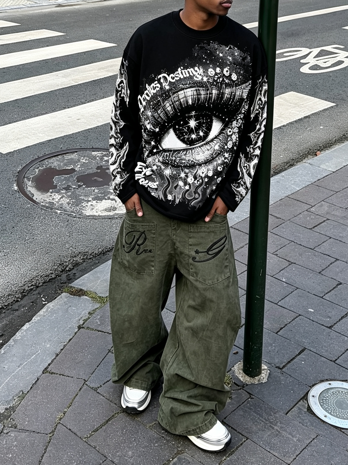 NOISSEY Devotes Destiny Mystic Eye Rhinestone Heavyweight Cotton Blend Long Sleeve