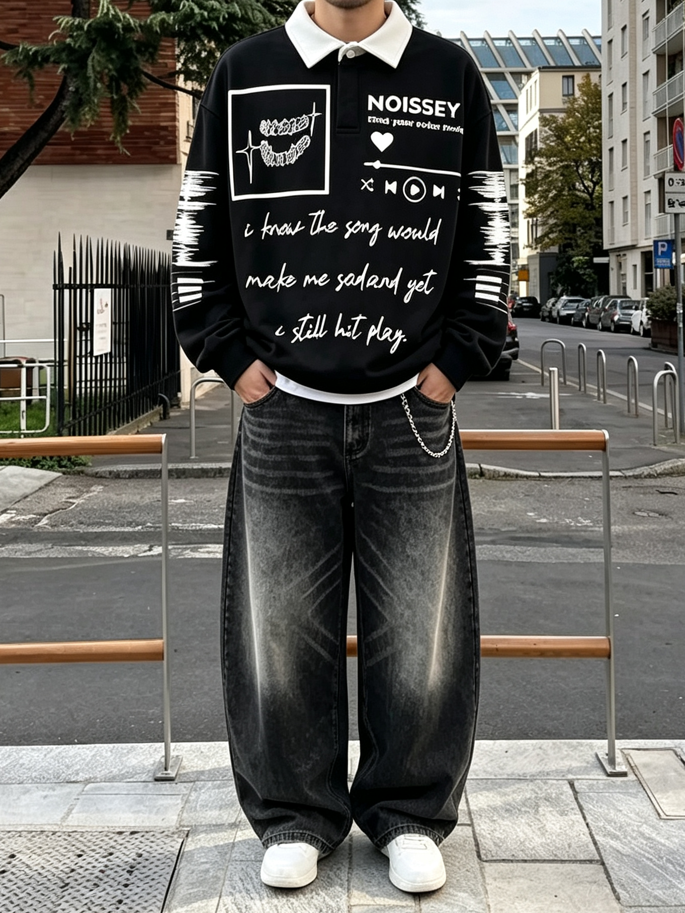 NOISSEY "I Still Hit Play" Music Album Art Polo Sweatshirt - Pitch Black