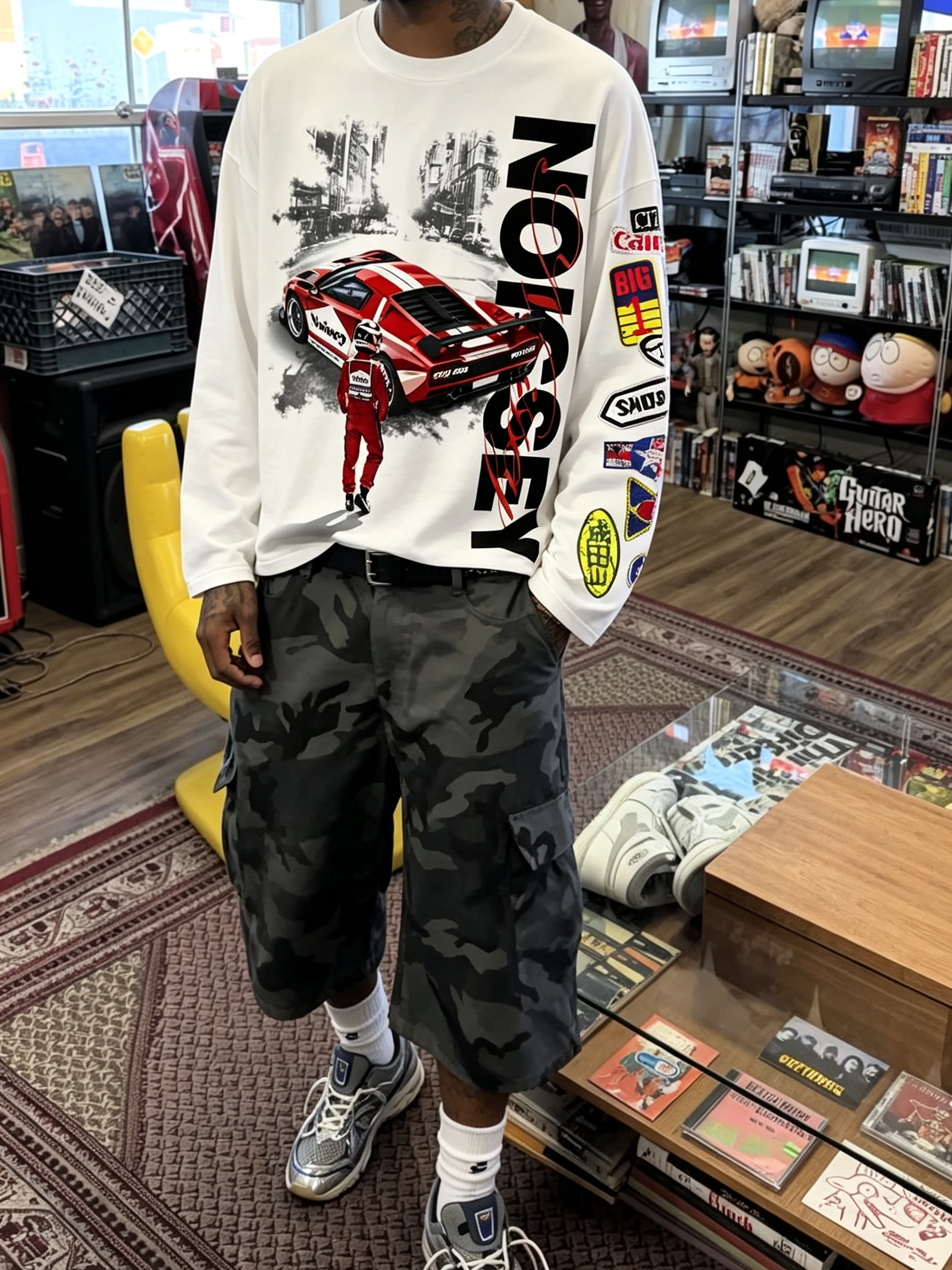 NOISSEY Red Racer Urban Scene Graphic Long Sleeve  - White