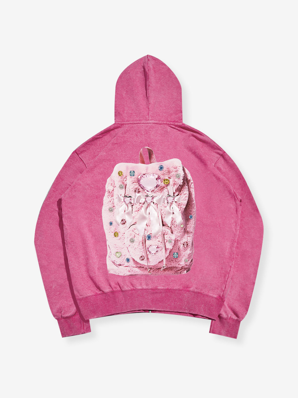 Pink Furry Backpack with Personalized Print & 370g Pink Washed Jacket