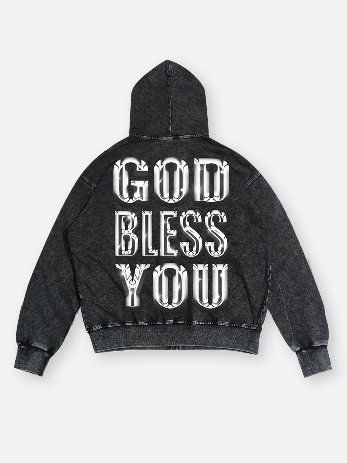 GOD BLESS YOU Metal Font Slogan Hoodie