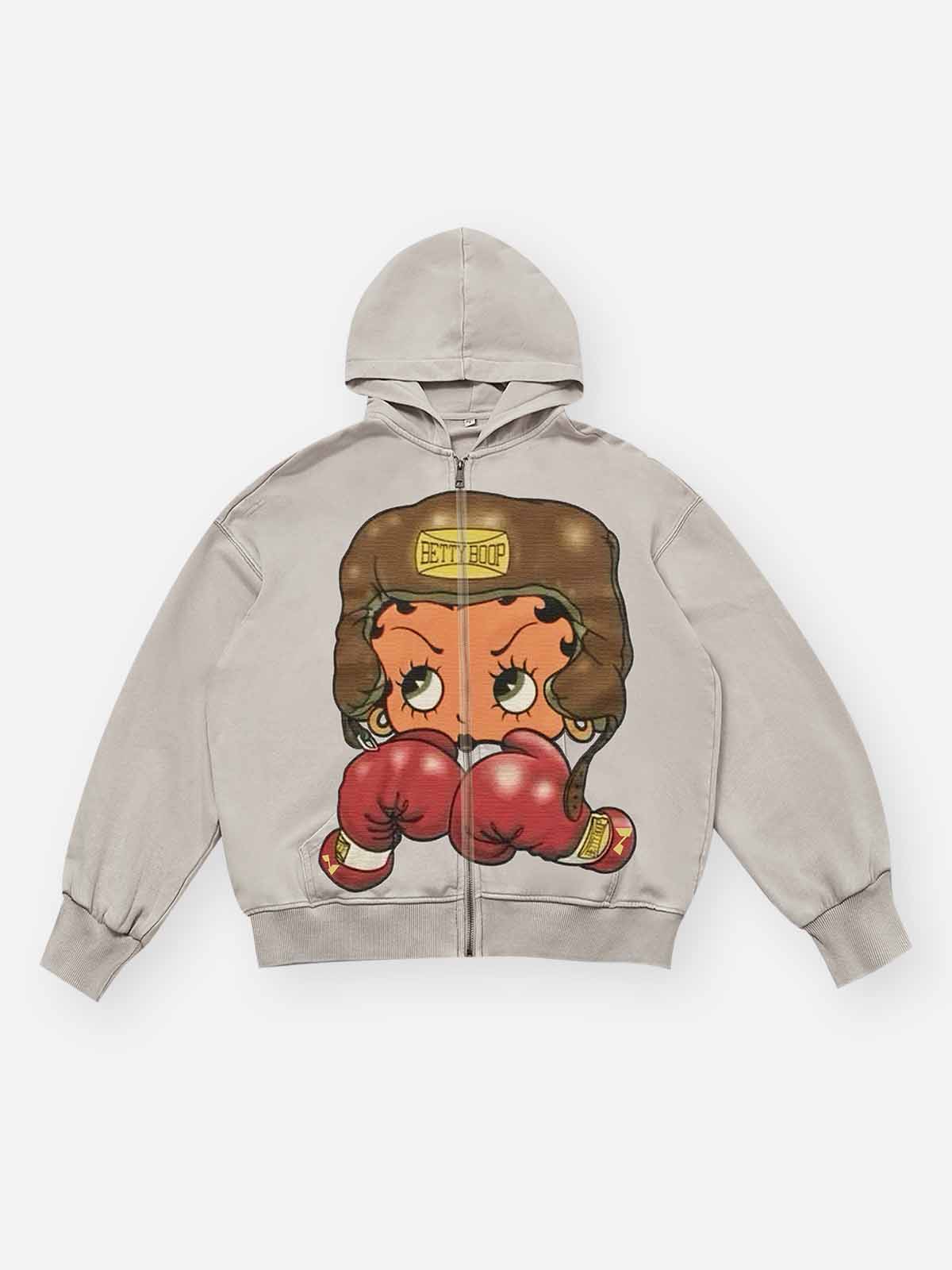 Cartoon girl Boxing Print Hoodie