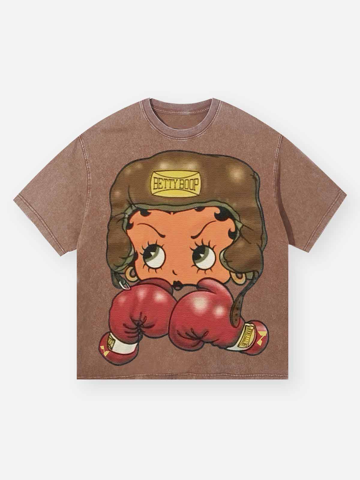 Cartoon girl Boxing Print T-shirt