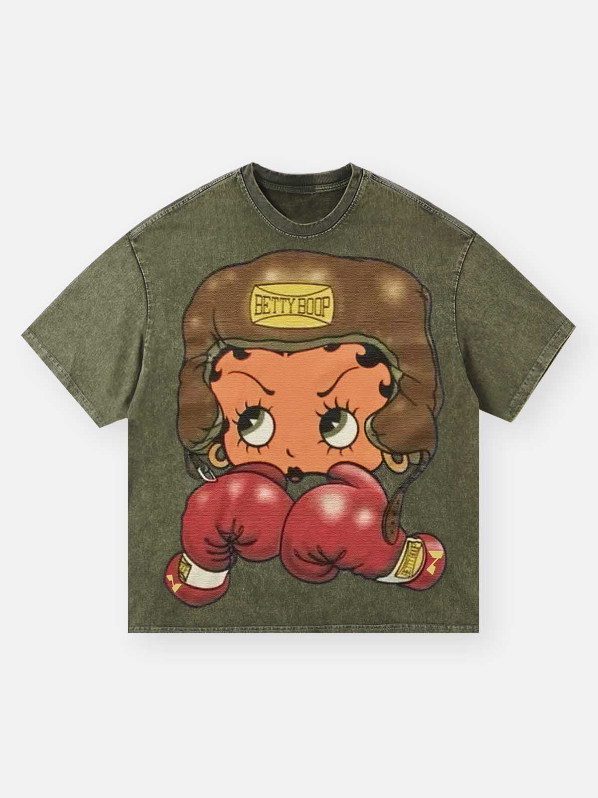 Cartoon girl Boxing Print T-shirt