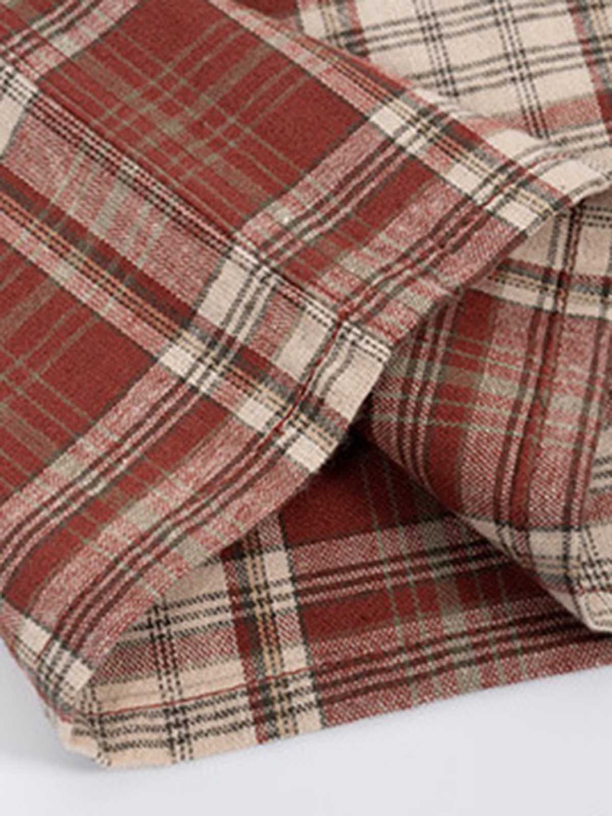 NOISSEY "Gothic Rosary" Hot-Fix Plaid Short-Sleeve Shirt - Red