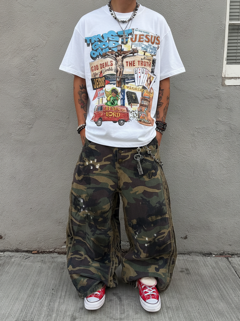 NOISSEY "God Deals The Truth" Spiritual Graffiti Art Heavyweight Oversized T-Shirt