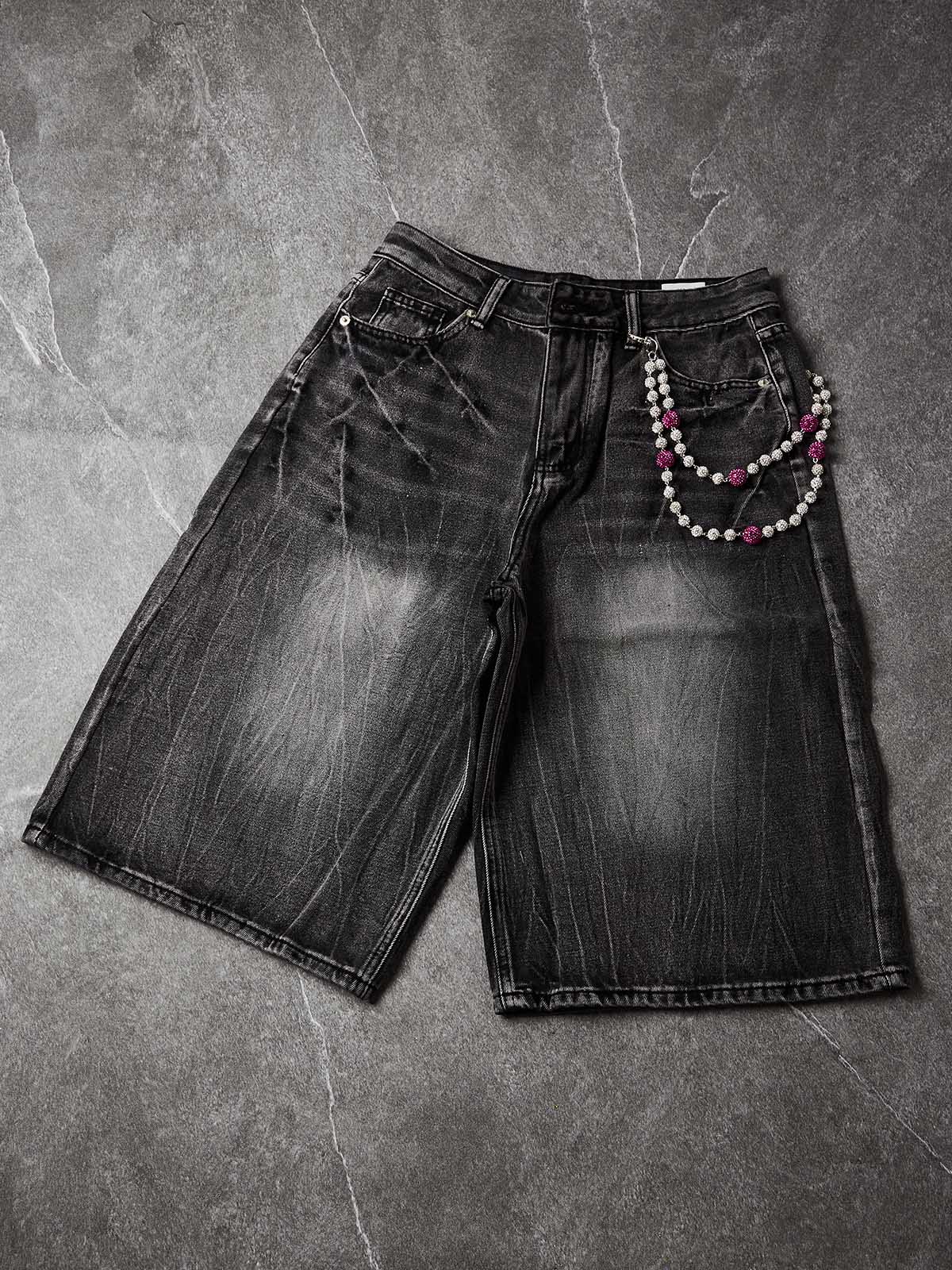 NOISSEY Wash Black Denim Shorts - DIY Chain Combo