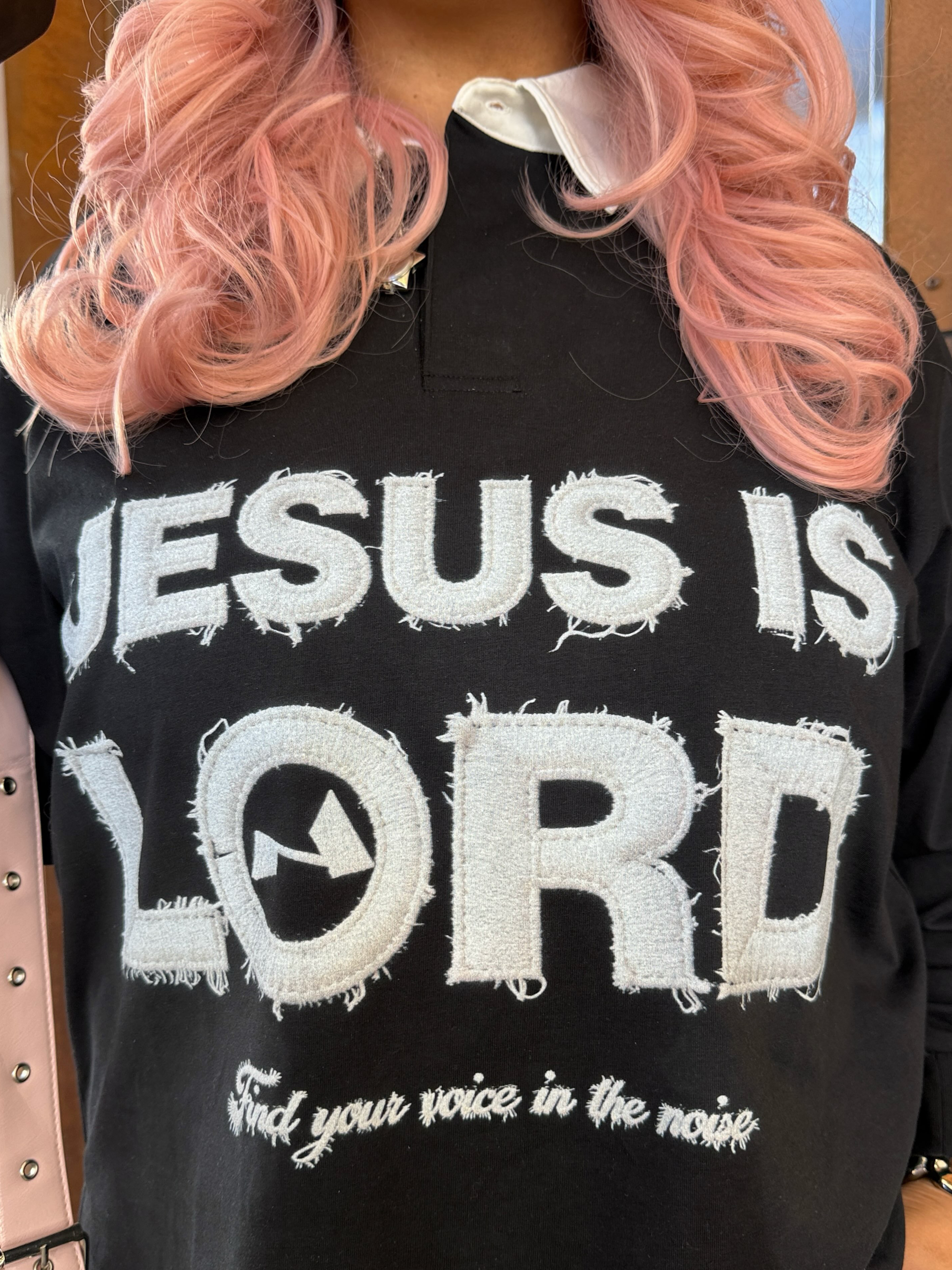 NOISSEY "JESUS IS LORD" Religious Art Polo  Long Sleeves - Pitch Black