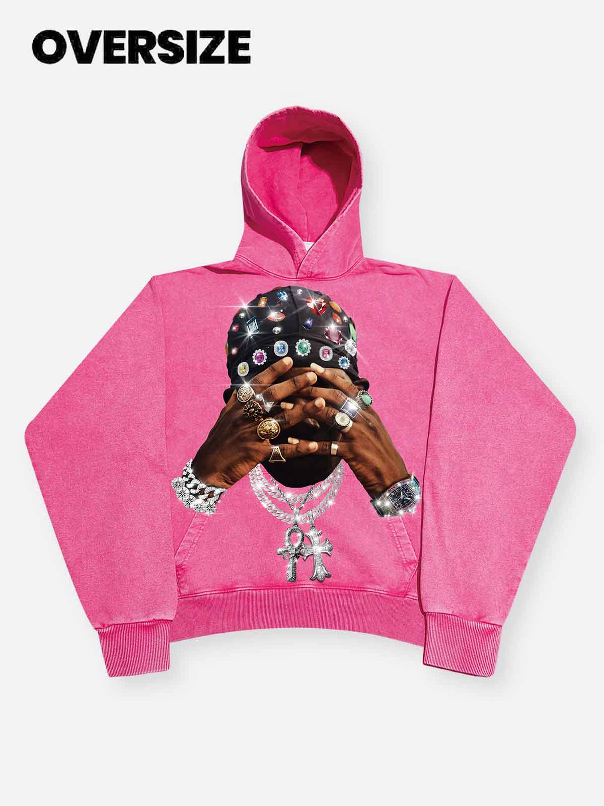 High-Quality Hip-Hop Diamond Hand Rich Figure Print 425g Hoodie