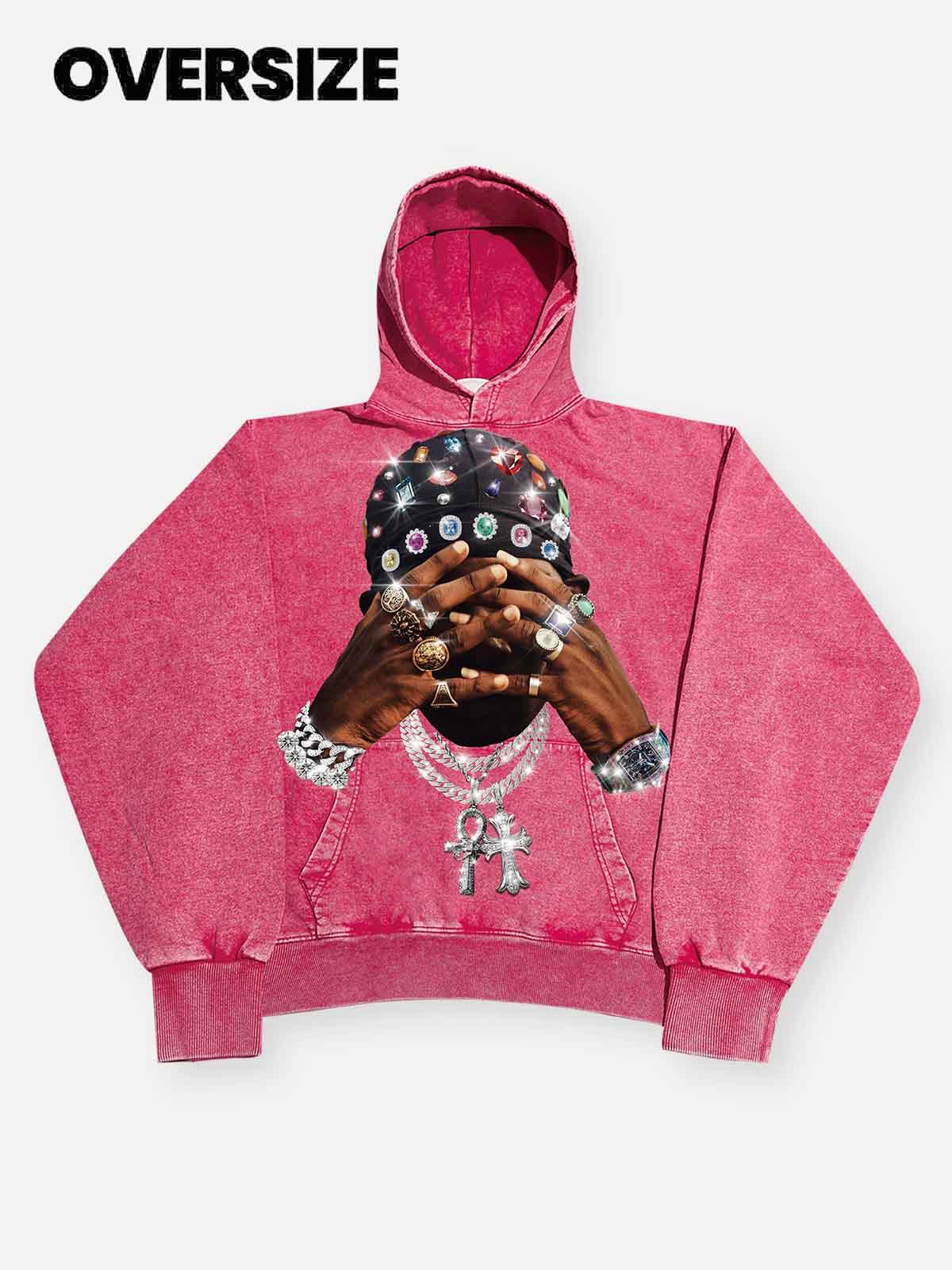 High-Quality Hip-Hop Diamond Hand Rich Figure Print 425g Hoodie