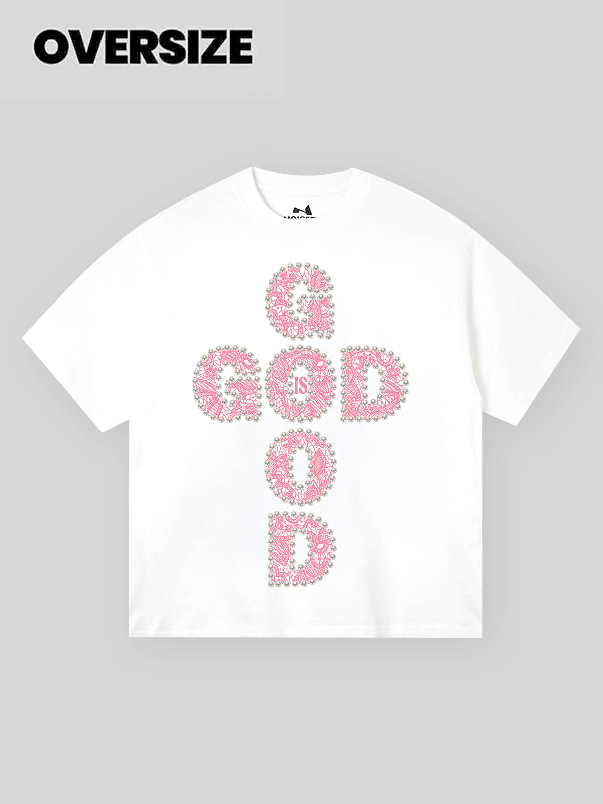 GOD IS GOOD! Lace Pearl Edge Printed T-shirt