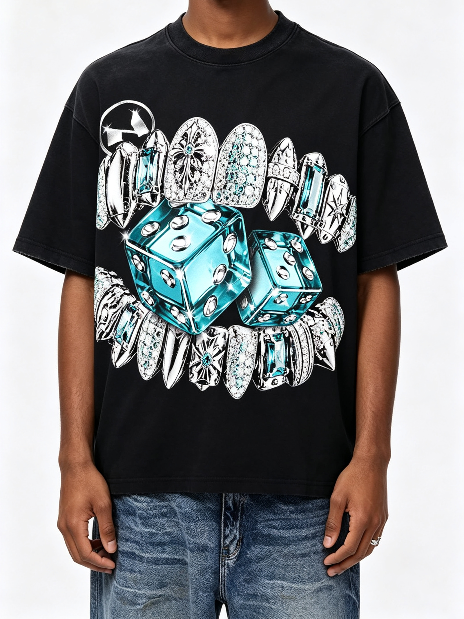 NOISSEY Diamond Dice Grillz Graphic Boxy Tee - Streetwear T-Shirt