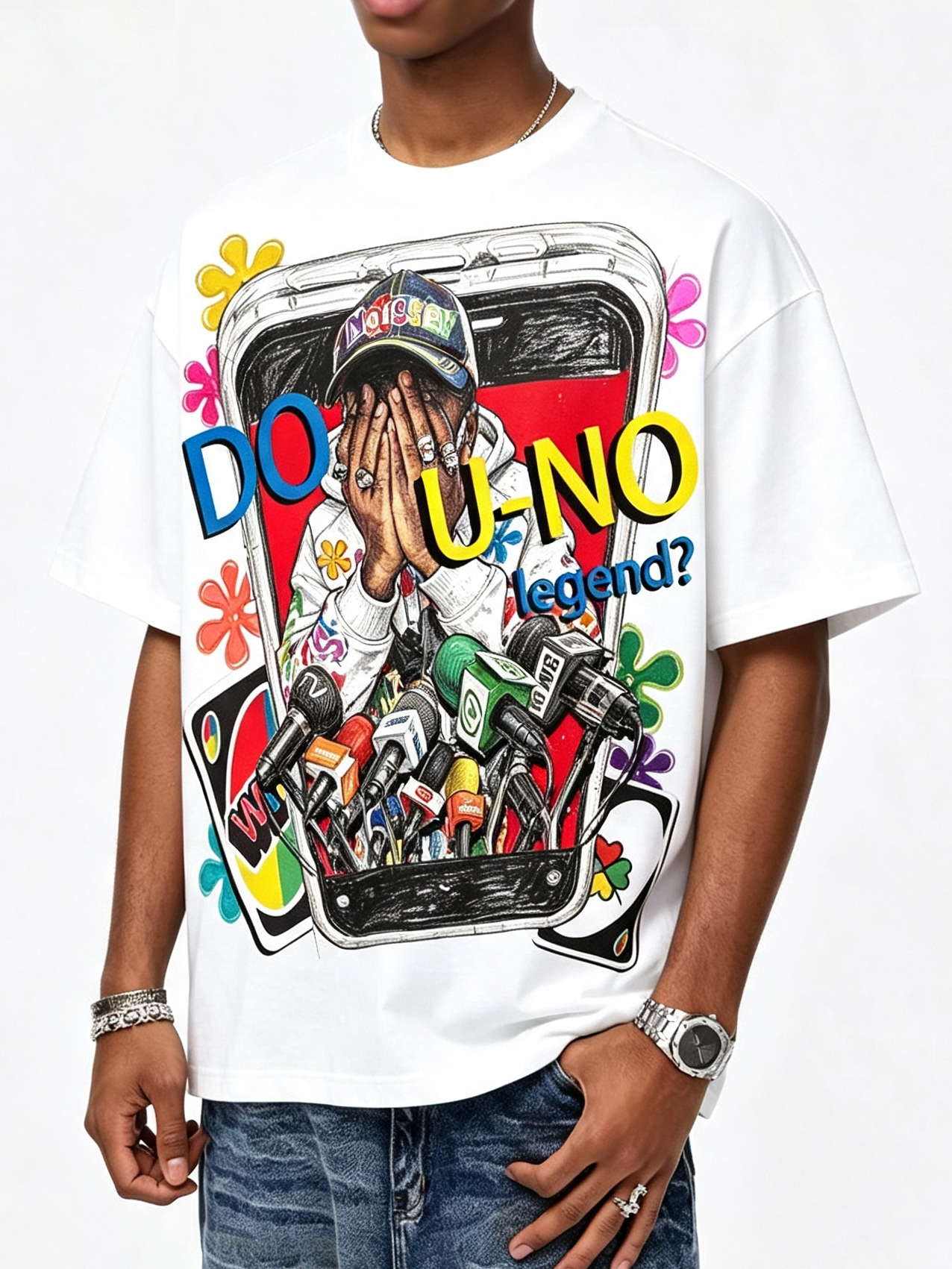 T-shirt NOISSEY con grafica graffiti “DO U-NO legend?” - Nero / Bianco sporco