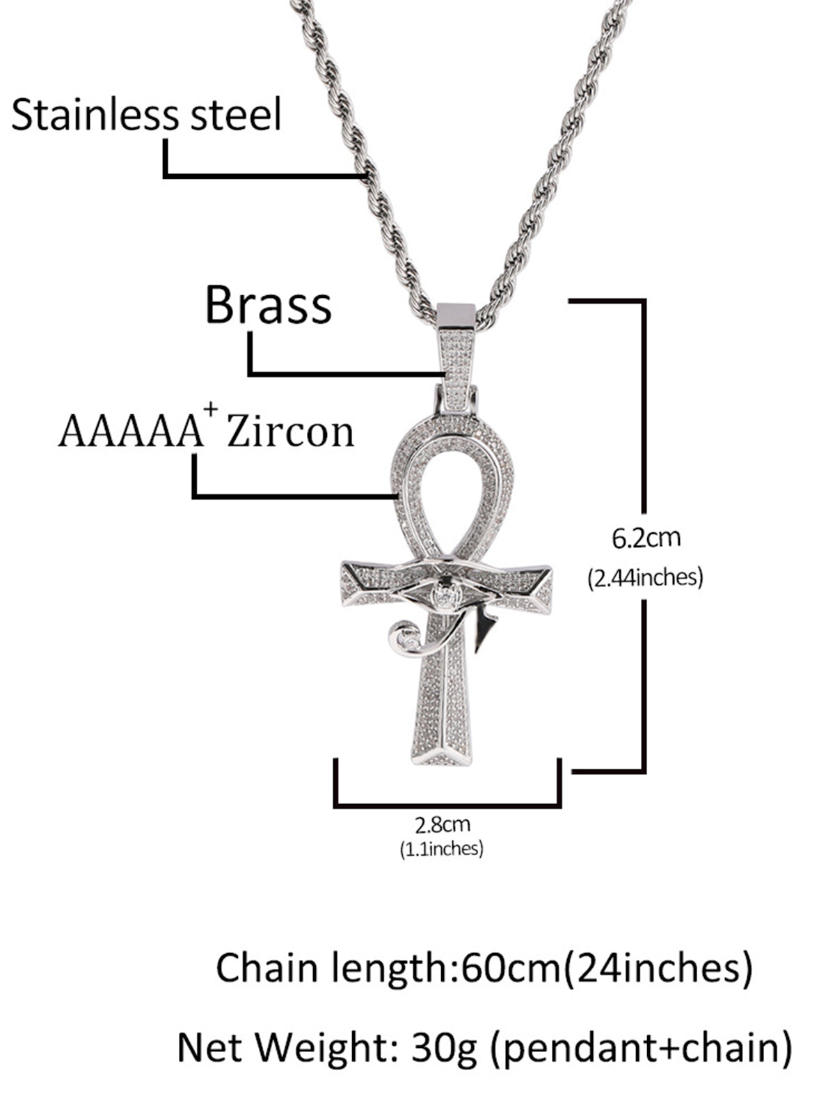 Horus Eye Cross Diamond Necklace