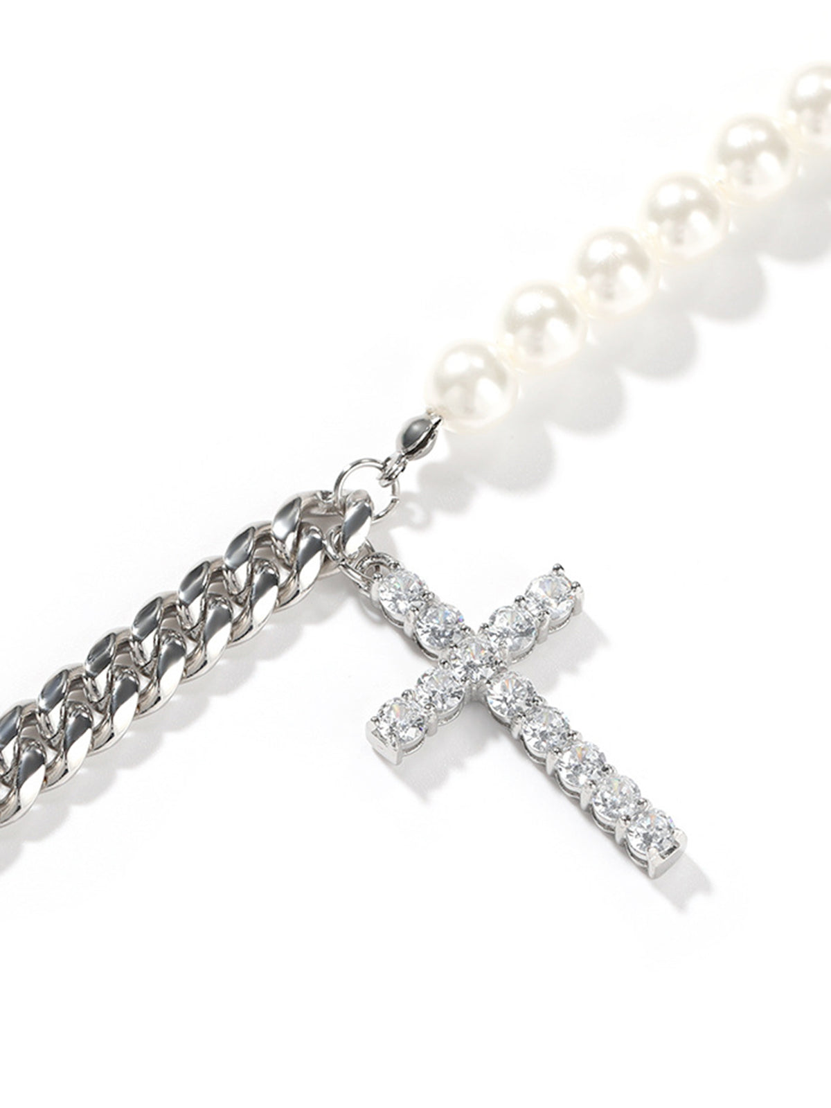 Stainless steel Cuban link and pearl combined Necklace