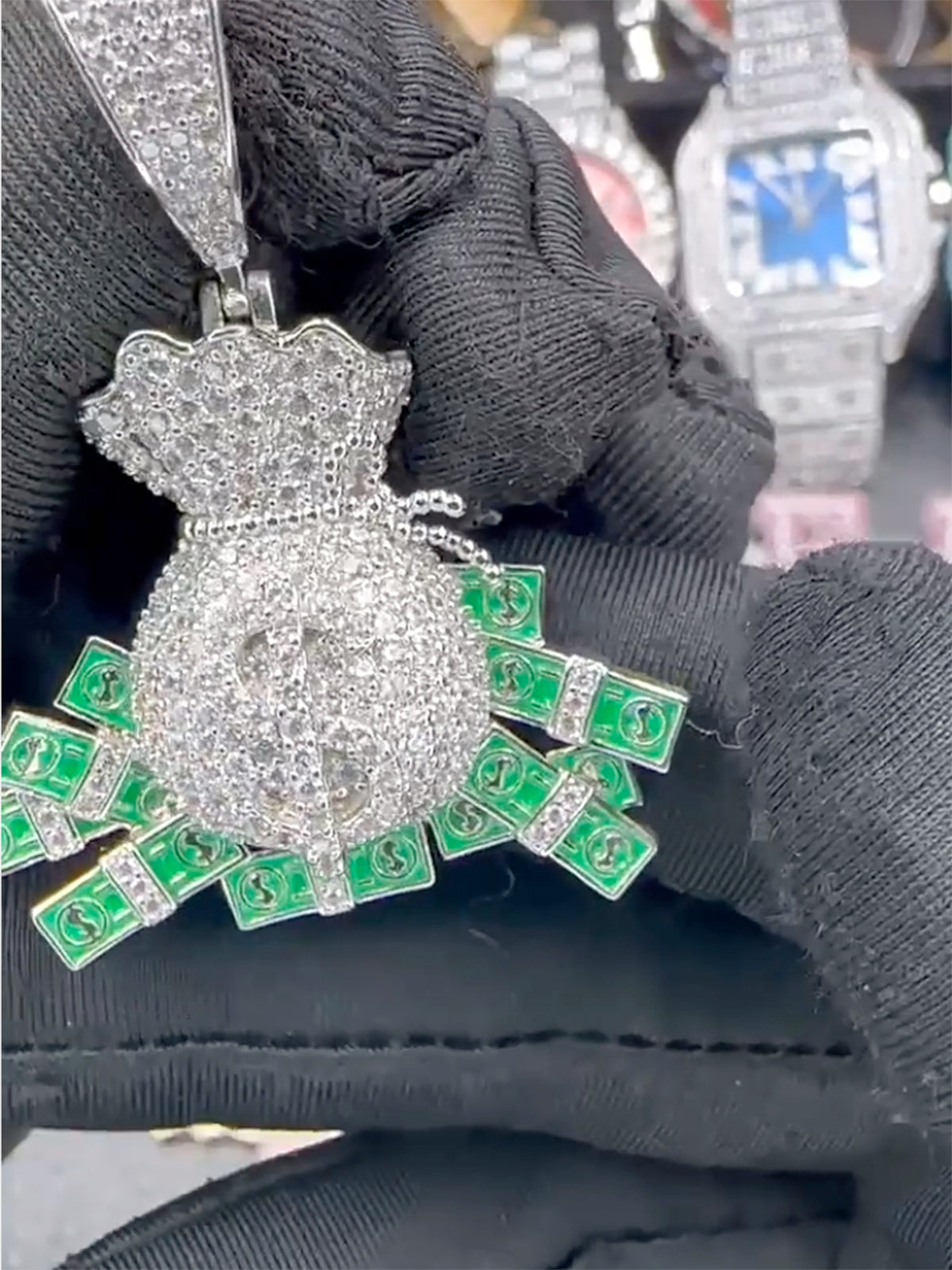 Diamond-studded dollar bag Necklace