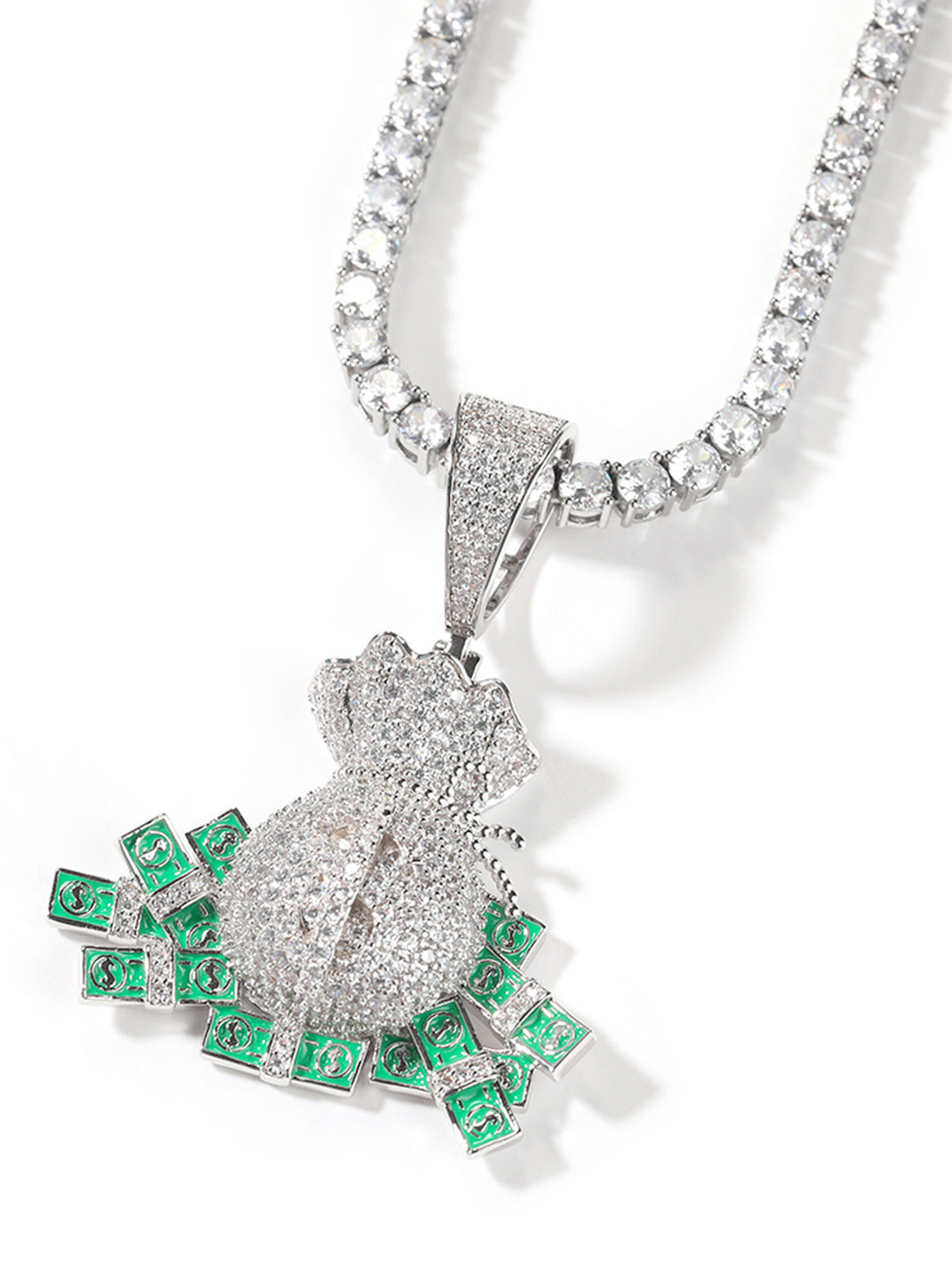 Collier avec un sac à un dollar serti de diamants