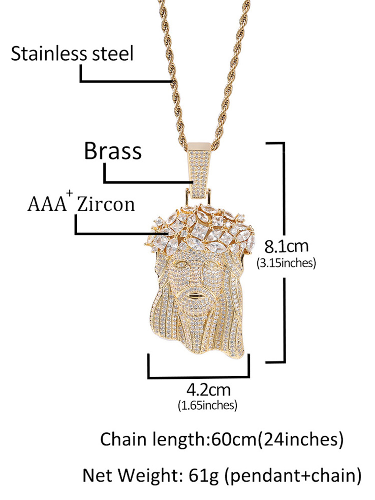 Jesus cubic zirconia full diamond Necklace