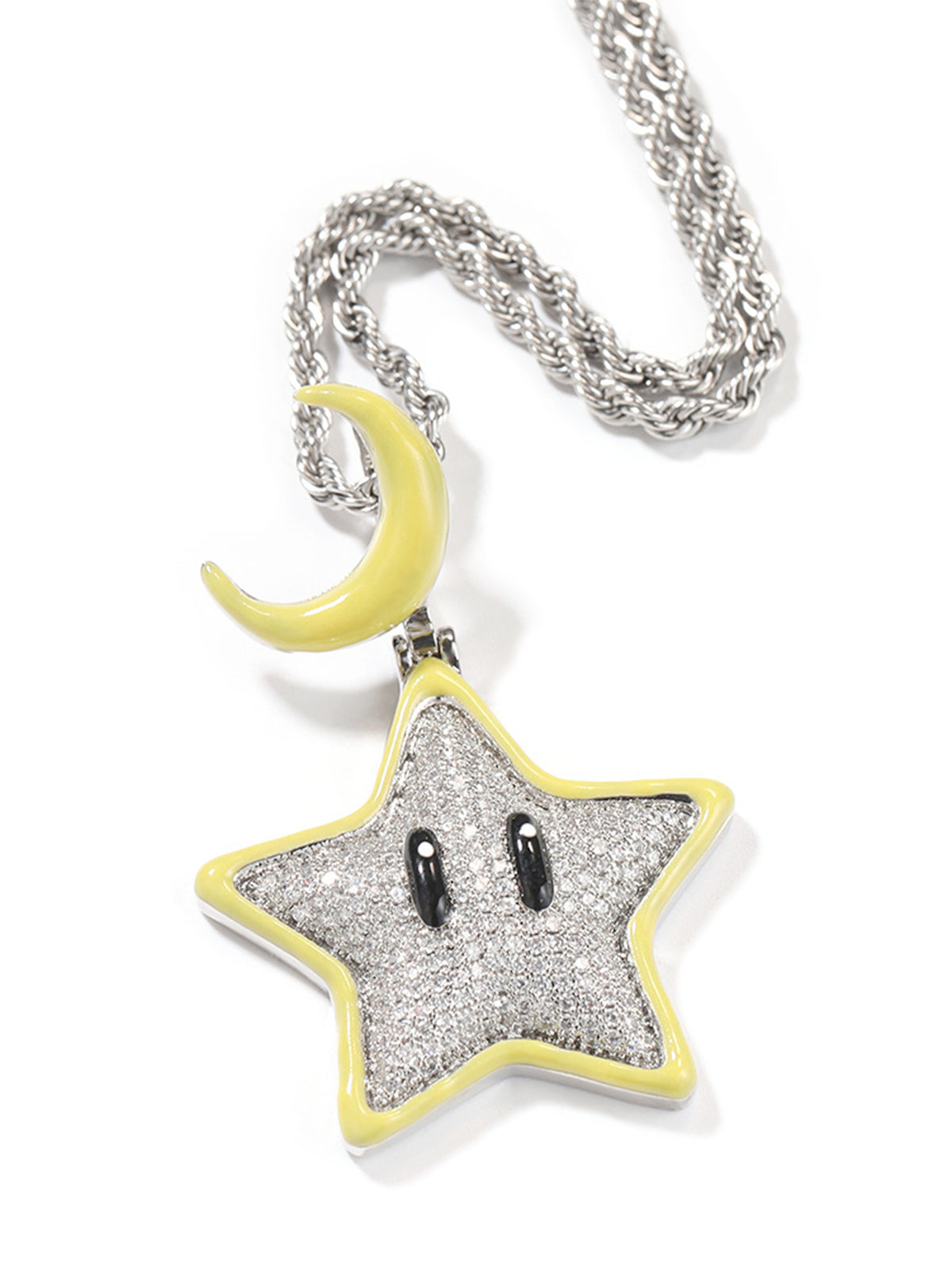 Cartoon Night Glowing Star Hip-hop Necklace with Rhinestone