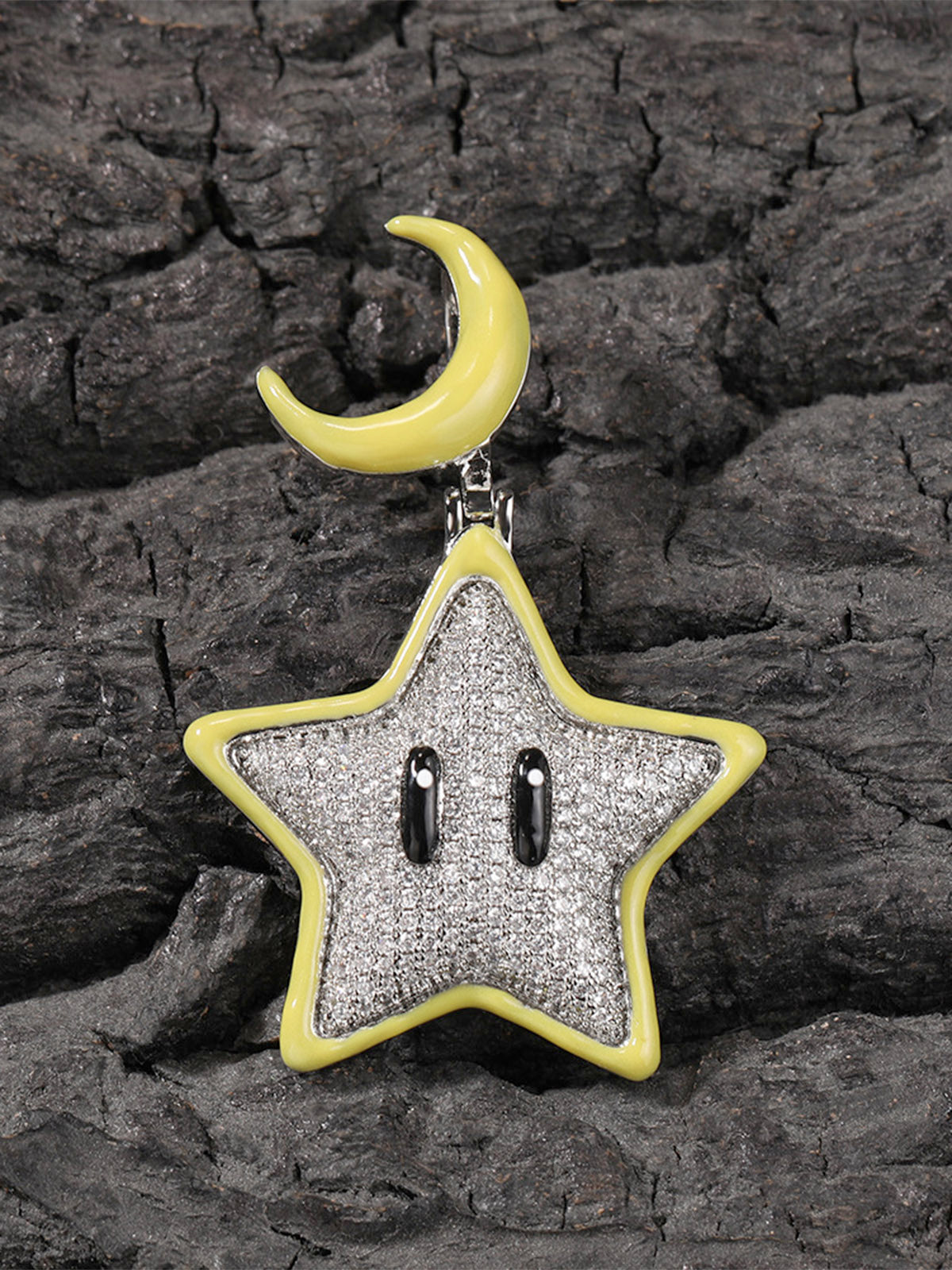 Cartoon Night Glowing Star Hip-hop Necklace with Rhinestone