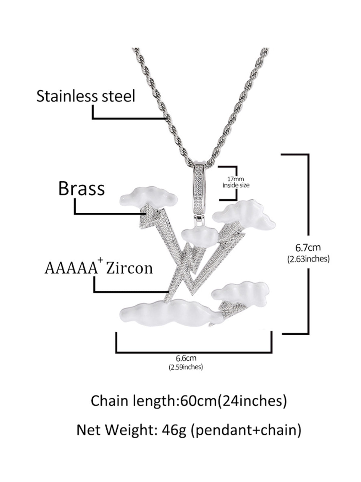 Collier de luxe avec initiales en diamant et nuage éclair