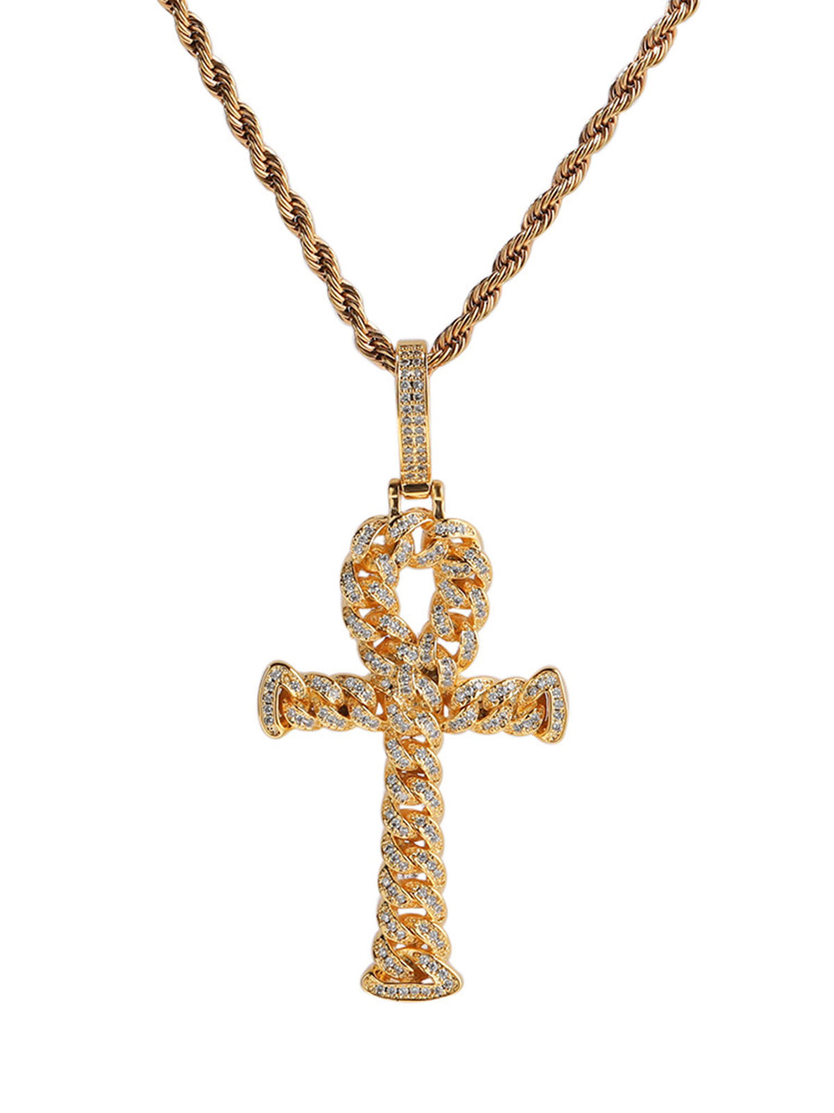 Copper-Inlaid Zircon Cross Pendant Necklace