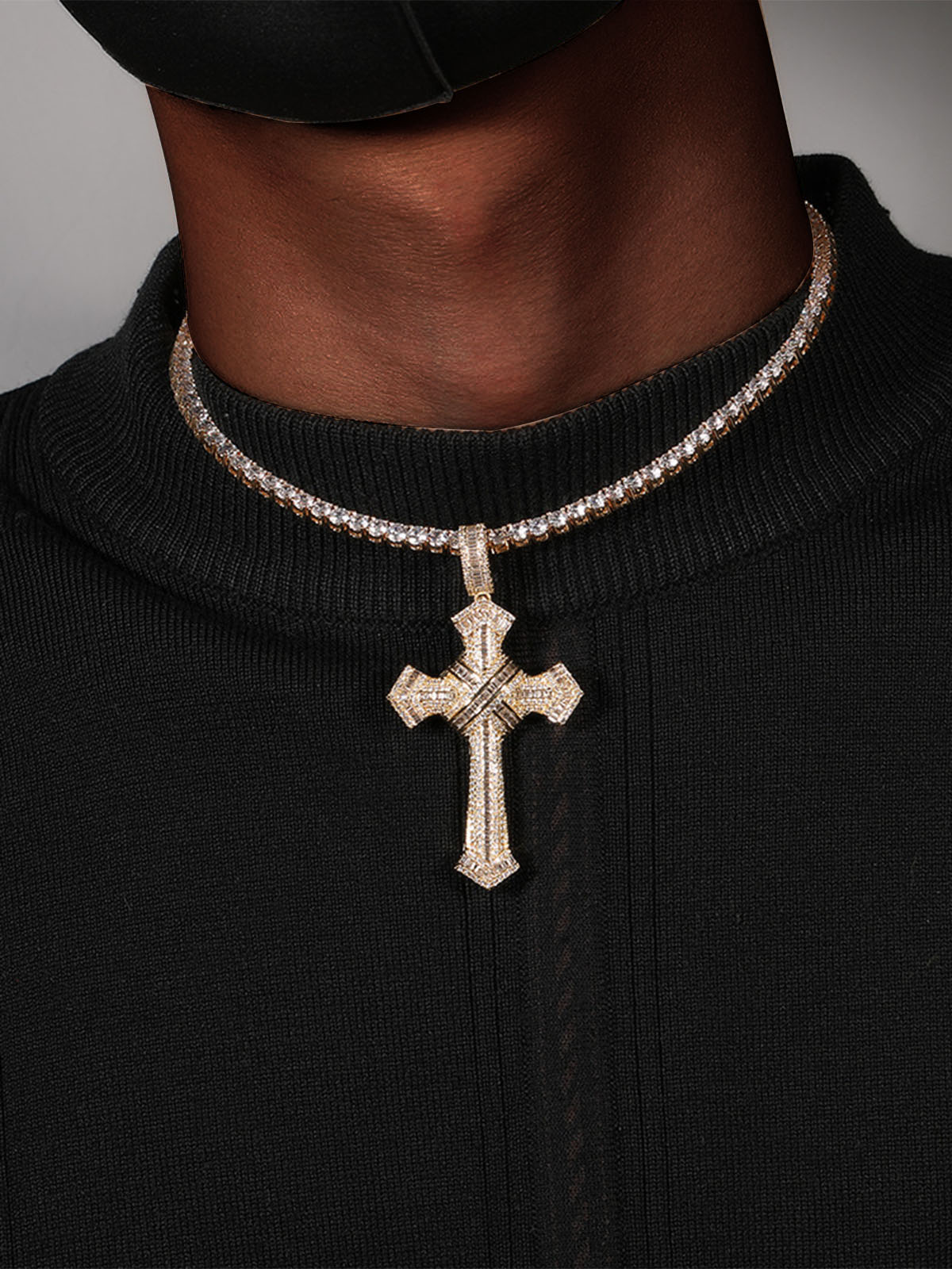 Cross Pendant Copper-Inlaid Zircon Necklace