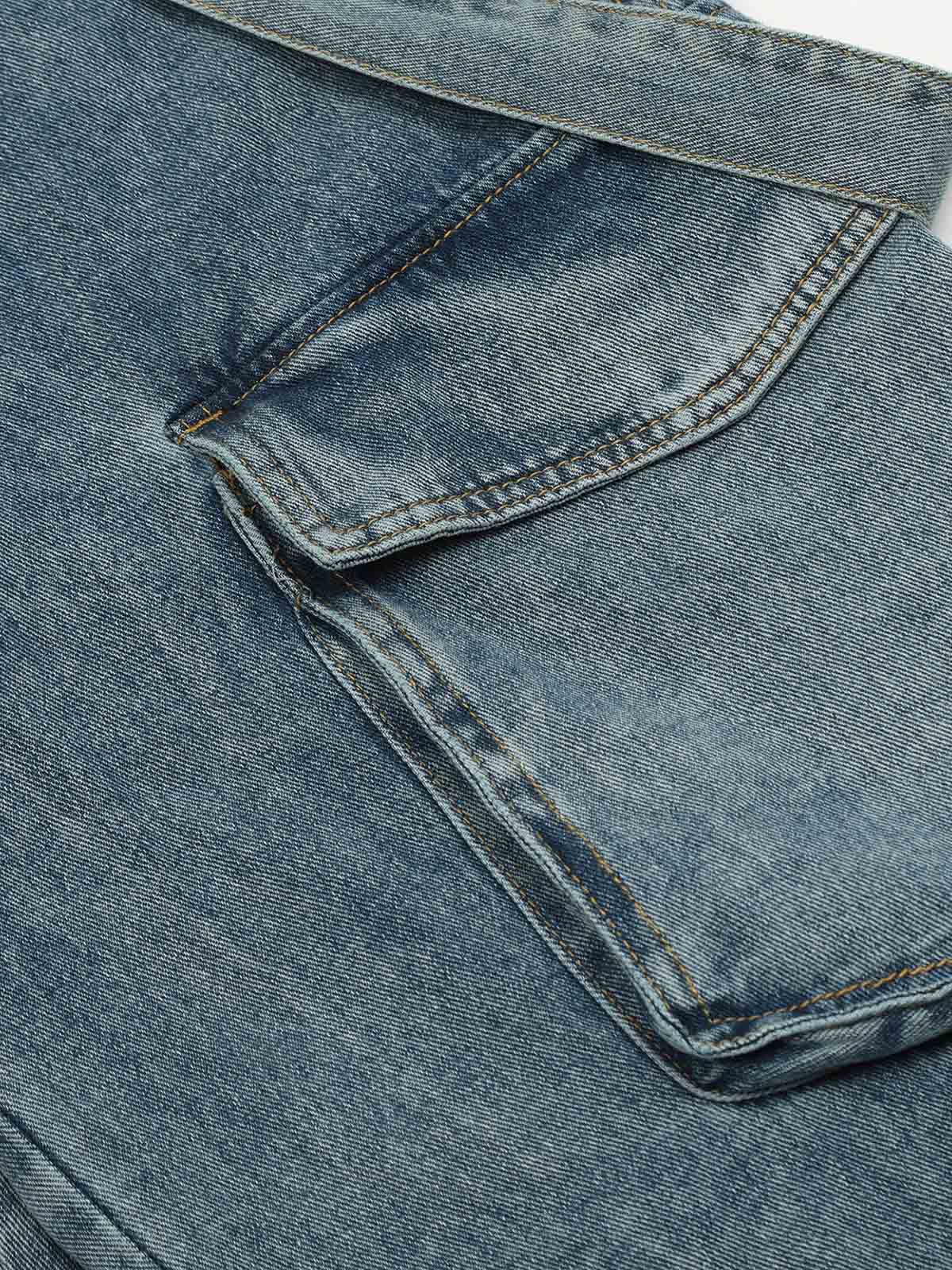 Detachable Strap Straight-Leg Cargo Loose-Fit Denim Jeans