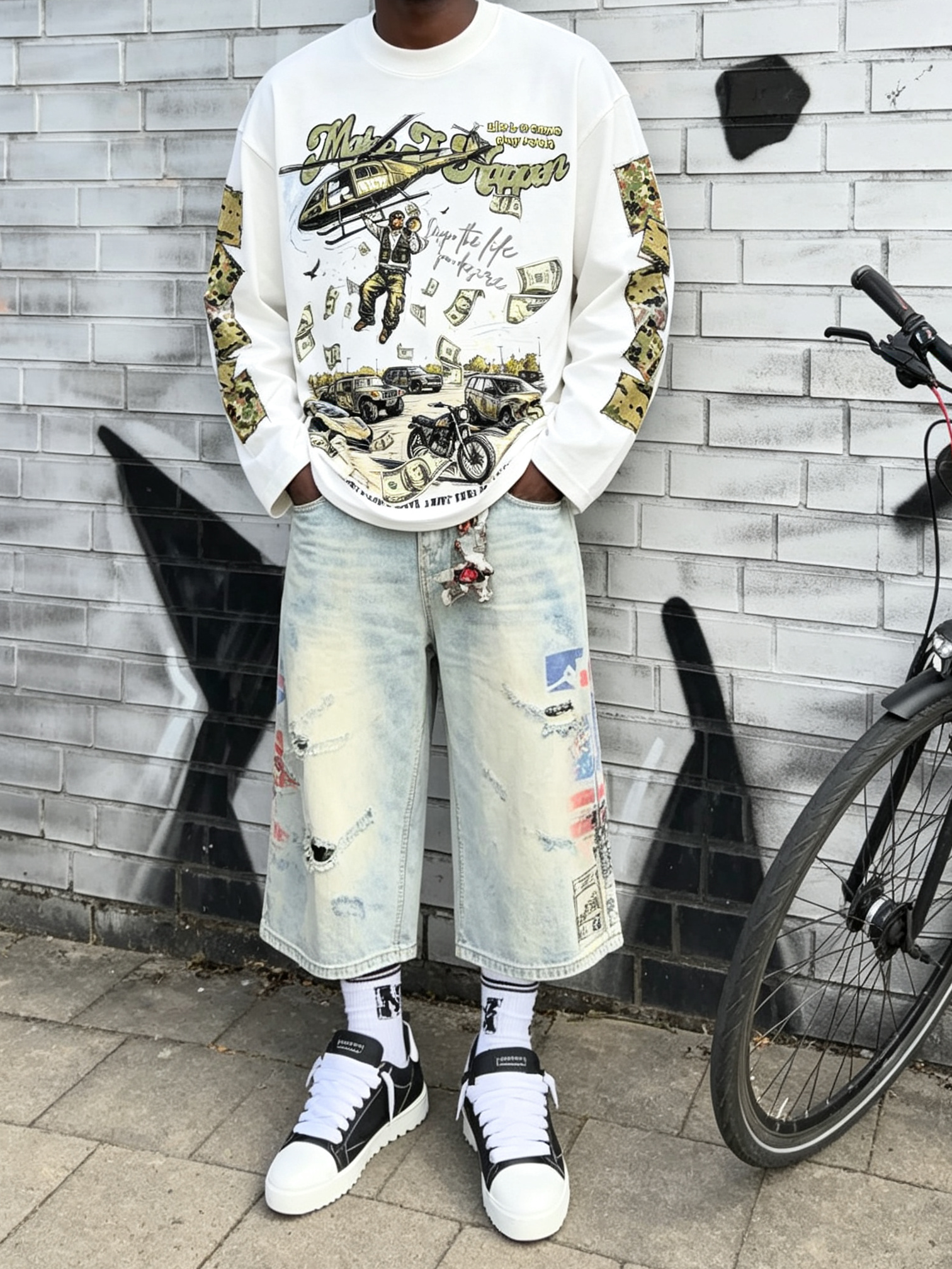 NOISSEY Make It Happen Military Helicopter Camo Heavyweight Cotton Blend Long Sleeve