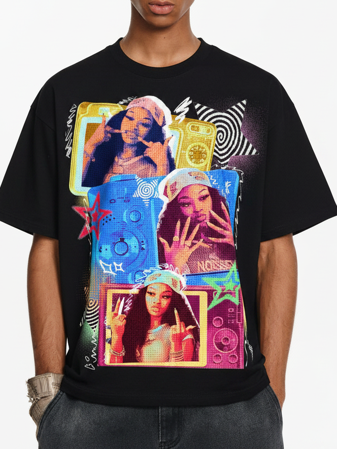 NOISSEY Pop Art Multi-Camera It-Girl Graphic Boxy Tee