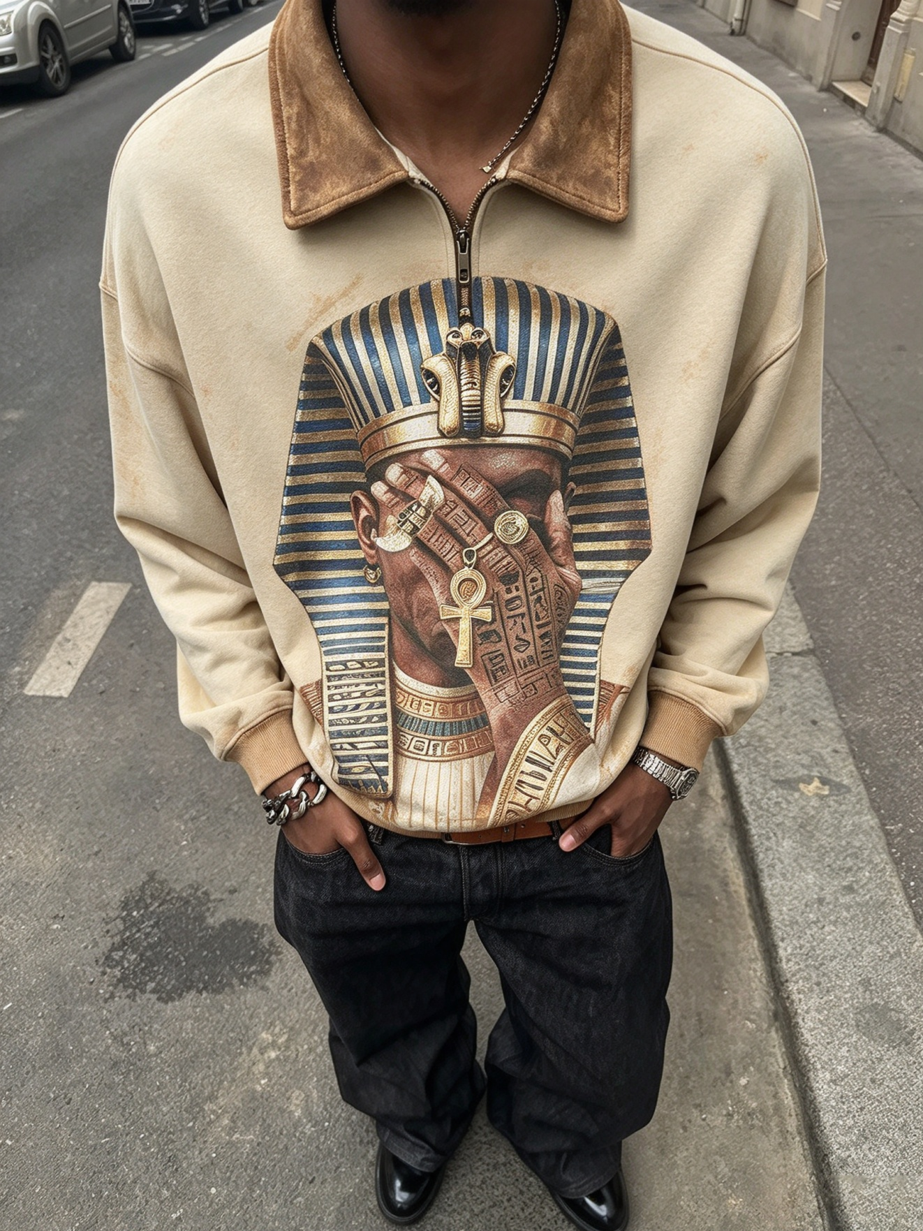 NOISSEY Pharaoh Legacy Vintage Quarter-Zip Long Sleeves - Streetwear Pullover