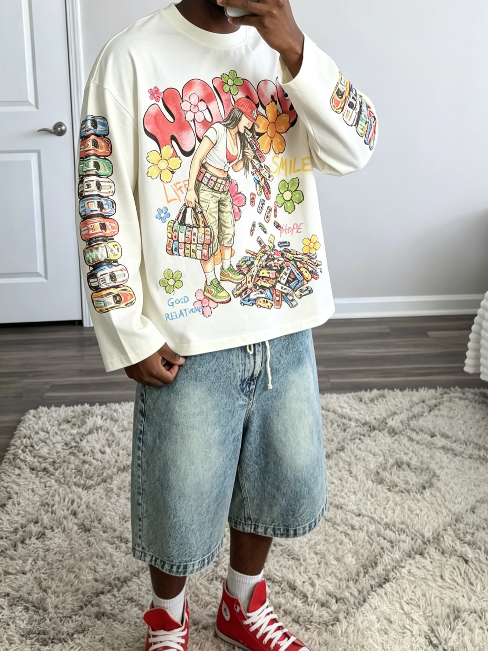 NOISSEY Hand-Drawn Toy Cars Girl Graffiti Long Sleeves - Two Colors