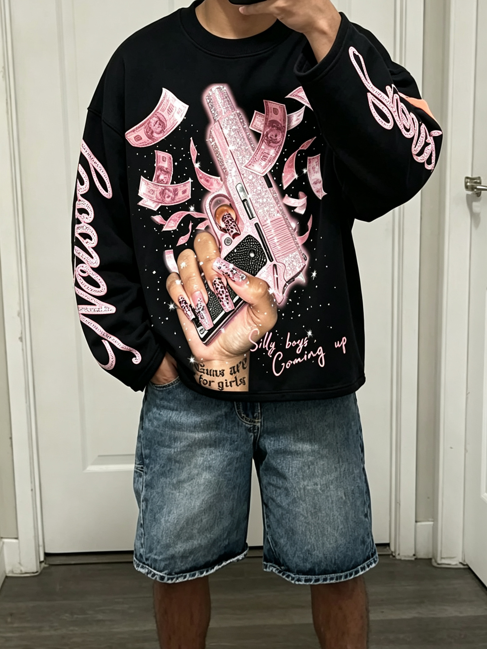 NOISSEY Pink Money Rain Machine &amp; Glam Nails Sweatshirt