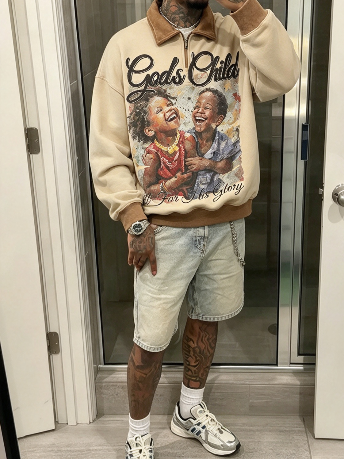 NOISSEY Gods Child Vintage Quarter-Zip Long Sleeve Polo - Streetwear Pullover