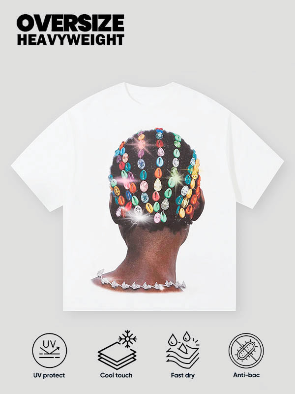 BOUNCE BACK© Colorful shell diamond braided print T-shirt
