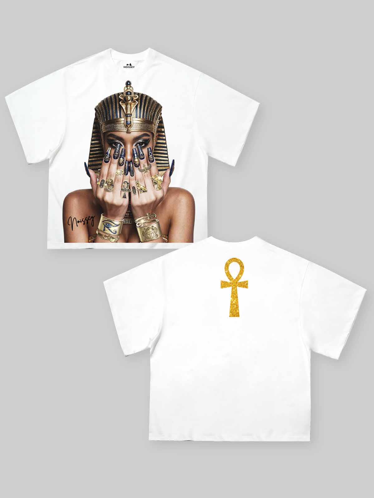 NOISSEY Ancient Egyptian Pharaoh & Cleopatra Graphic Tee - White Heavyweight Boxy Fit Streetwear Shirt