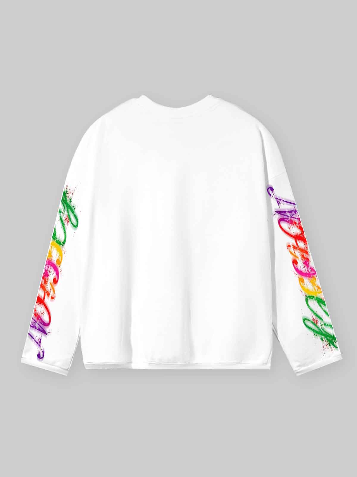 NOISSEY Y2K Retro Graffiti Female Portrait Long-Sleeve Sweatshirt - Pure White / Classic Black