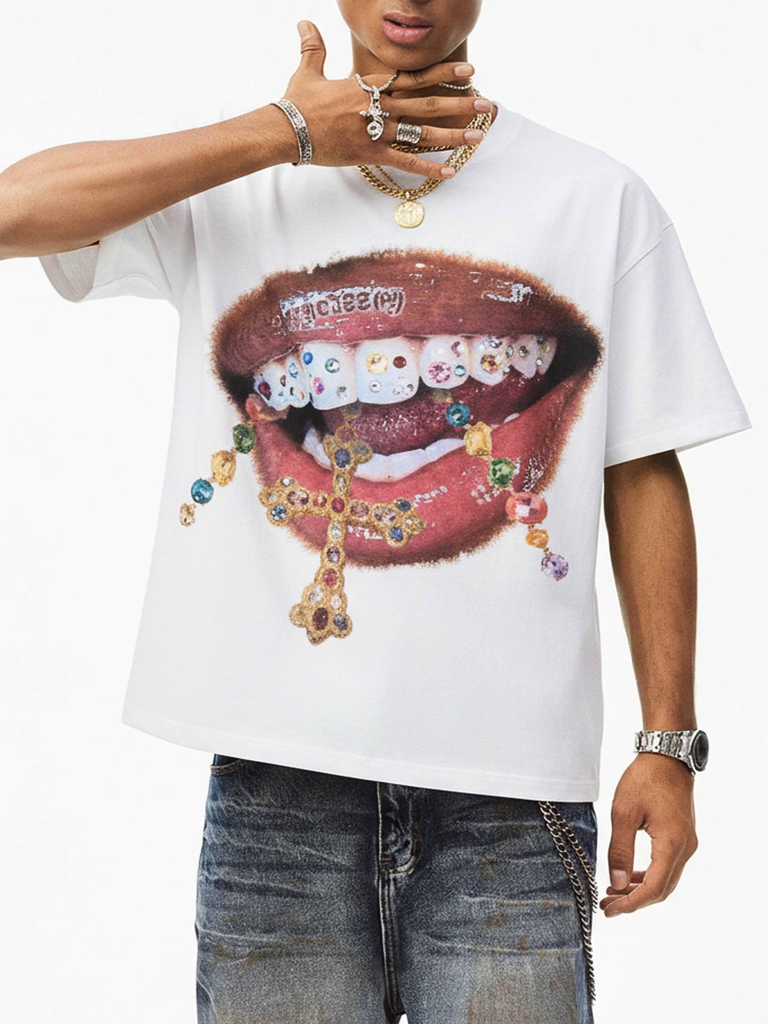 Diamond Cross Grillz" Boxy Oversized Heavyweight Cooling Tee
