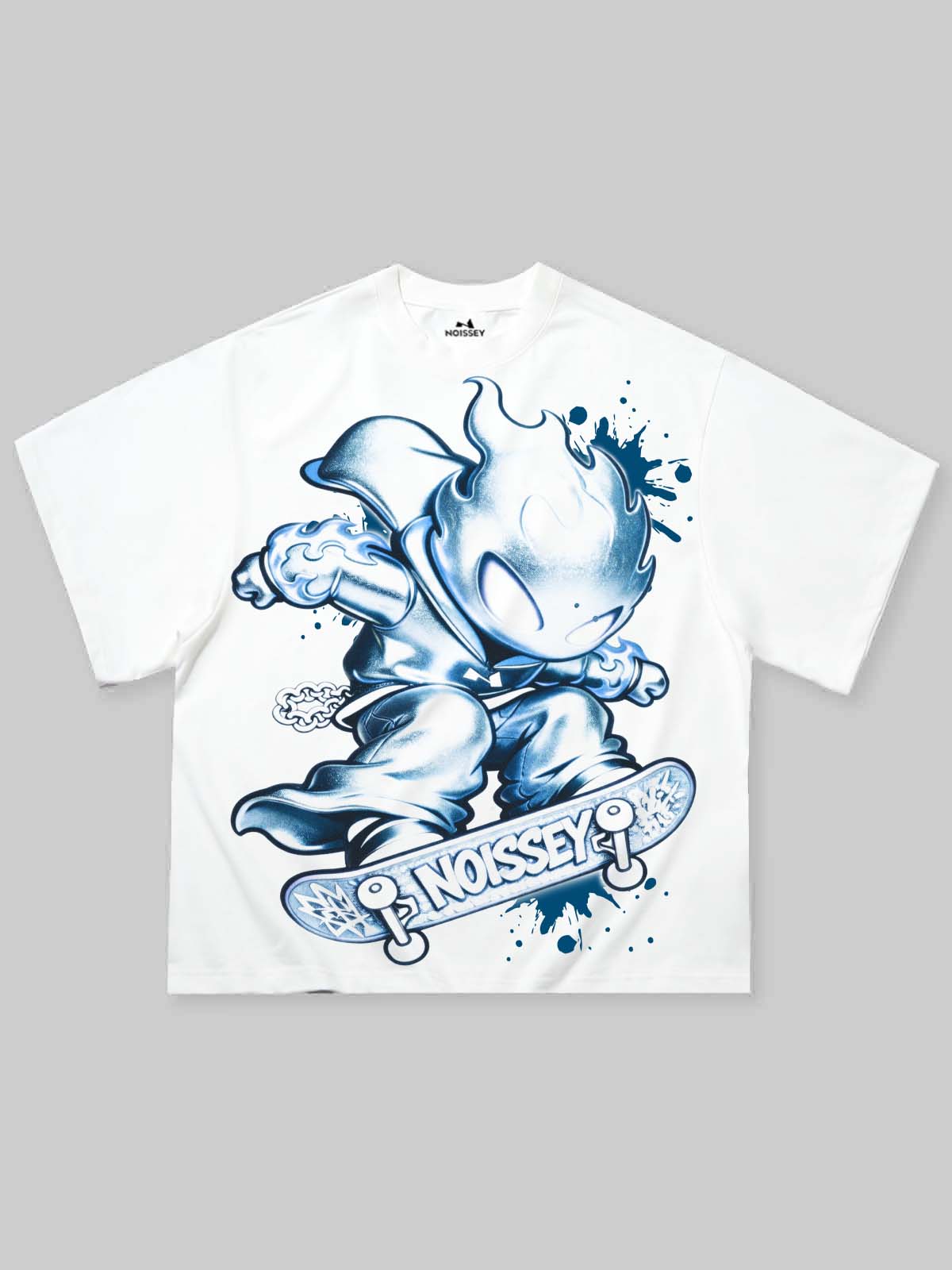 NOISSEY Skater Fire-Boy Graphic T-Shirt - Pure White