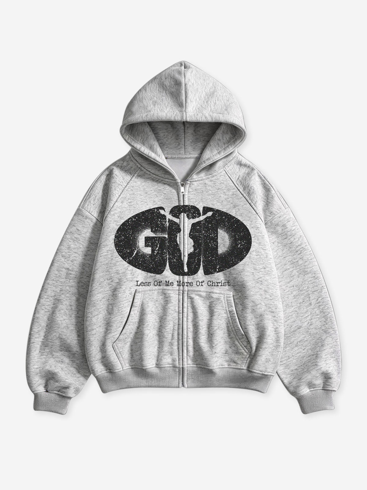 NOISSEY "Less Of Me" GOD Silhouette & Crucifixion Heather Gray Zip-Up Hoodie