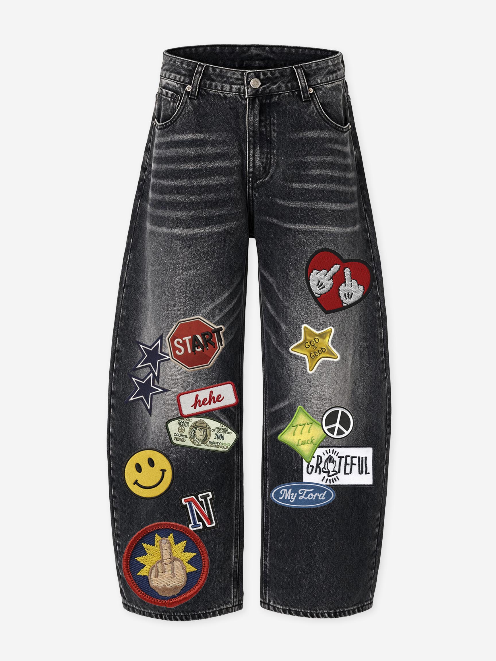 NOISSEY "Urban Collage" Distressed Wide-Leg Denim Jeans