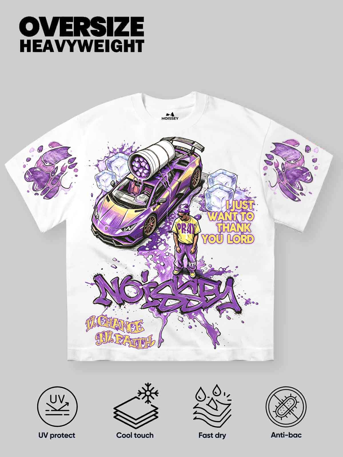 NOISSEY Purple Supercar Ice Cup Faith Graphic Boxy T-Shirt
