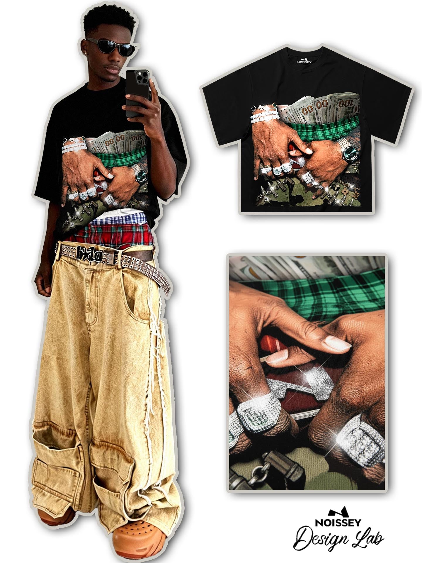 "Baggy Camo & Money" Graphic Boxy Tee - Oversized Streetwear Statement T-Shirt