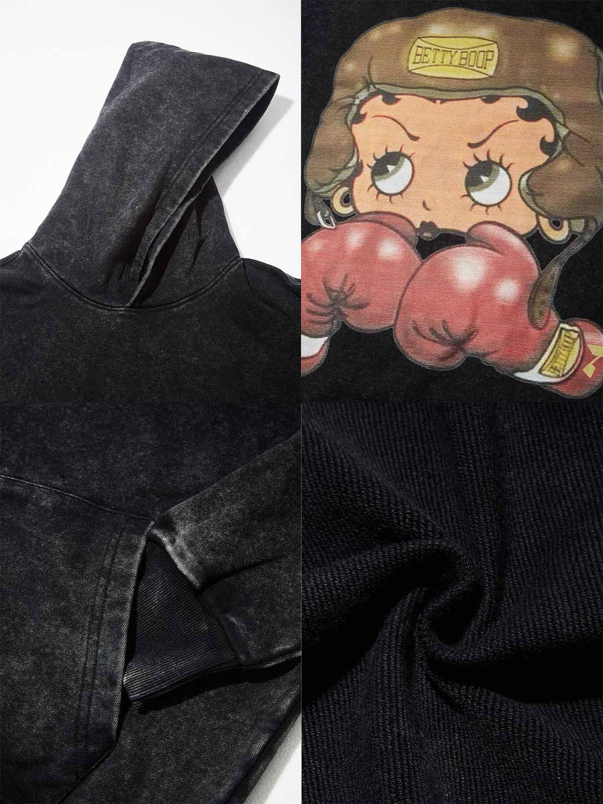 High quality Cartoon girl Boxing Print 425g Hoodie